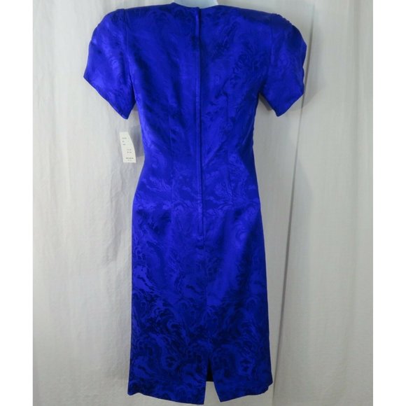 Vintage 80s Knee Length Silk Dress XS Purple Knotted Front Gathered Sleeve NWT - Picture 9 of 12
